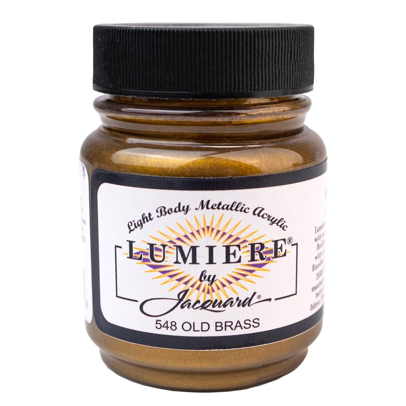 Jacquard Lumiere 2.25oz Fabric Paint Old Brass - Metallic Paint for Fabric, Leather, Canvas, Paper and Wood - Light-bodied Metallic Acrylic Paint - Lightfast & Vibrant Metallic Acrylic Paints - Image 1